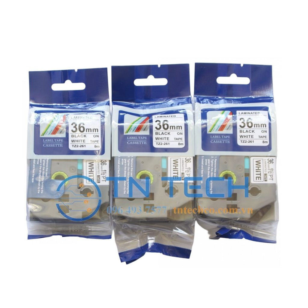 NHÃN IN TZ2-261 CHỮ ĐEN NỀN TRẮNG 36MM X 8M 3 brother-nhan-in-tz2-261-36mm