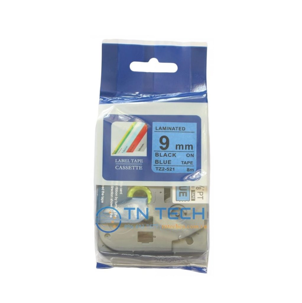 NHÃN IN TZ2-521 CHỮ ĐEN NỀN DƯƠNG 9MM X 8M 2 brother-nhan-in-tz2-521-9mm