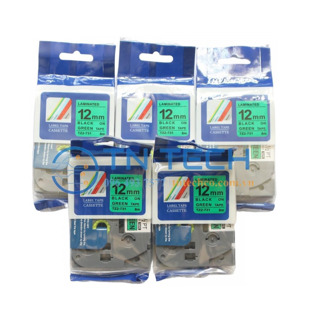 NHÃN IN TZ2-731 CHỮ ĐEN NỀN LÁ 12MM X 8M 4 brother-nhan-in-tz2-731-12mm