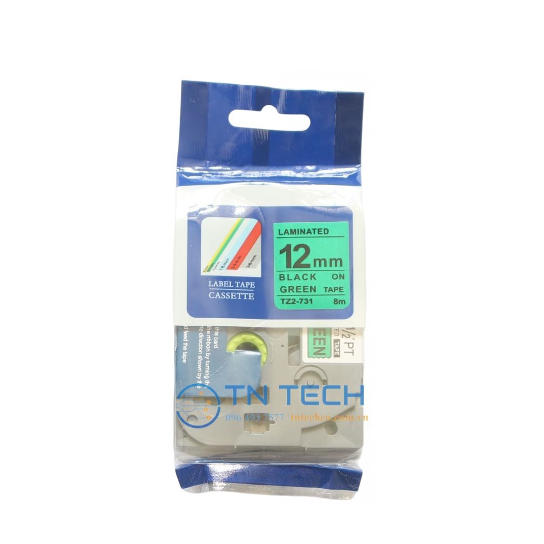 NHÃN IN TZ2-731 CHỮ ĐEN NỀN LÁ 12MM X 8M 2 brother-nhan-in-tz2-731-12mm