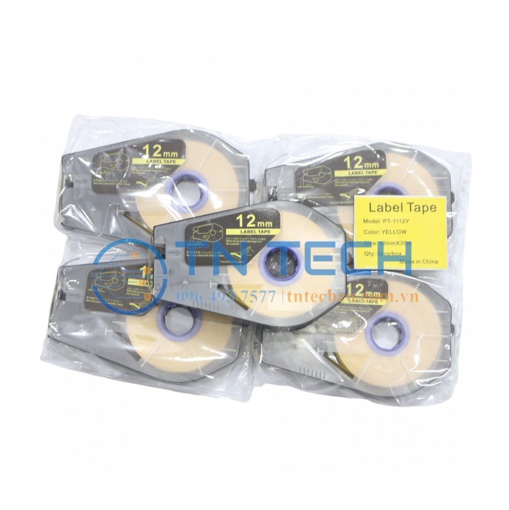 NHÃN IN CANON PT-1112Y - ĐEN NỀN VÀNG 12MM X 30M 4 bang-nhan-in-canon-pt-1112y-tran-nguyen