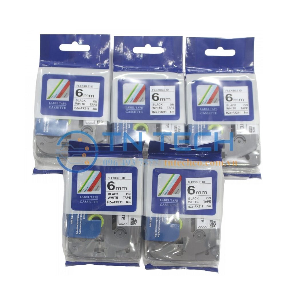 NHÃN IN HZE-FX211 CHỮ ĐEN NỀN TRẮNG 6MM X 8M 4 nhan-in-sieu-deo-brother-hze-fx211-tran-nguyen