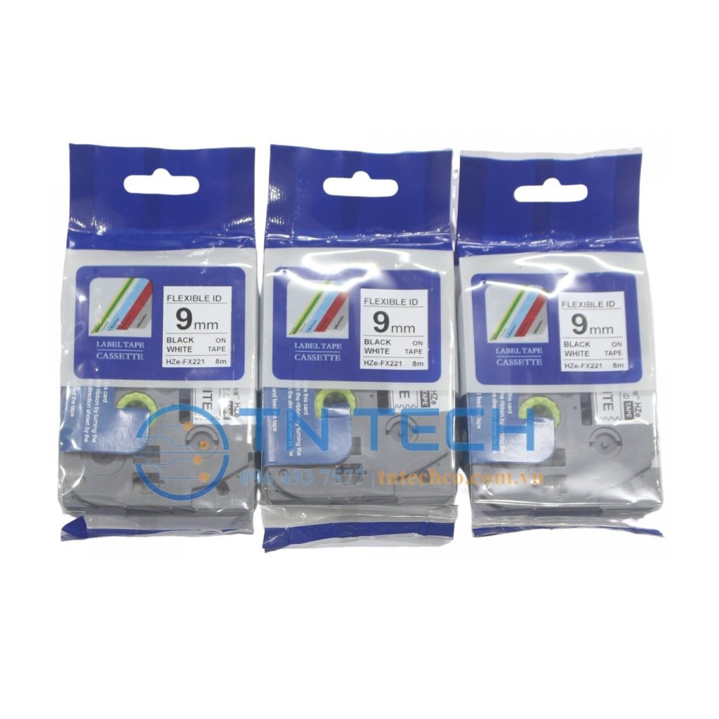 NHÃN IN HZE-FX221 CHỮ ĐEN NỀN TRẮNG 9MM X 8M 3 nhan-in-sieu-deo-brother-hze-fx221-tran-nguyen
