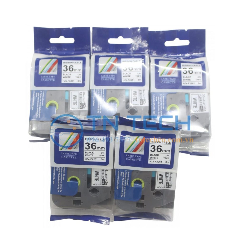 NHÃN IN HZE-FX261 CHỮ ĐEN NỀN TRẮNG 36MM X 8M 4 nhan-in-sieu-deo-brother-hze-fx261-tran-nguyen