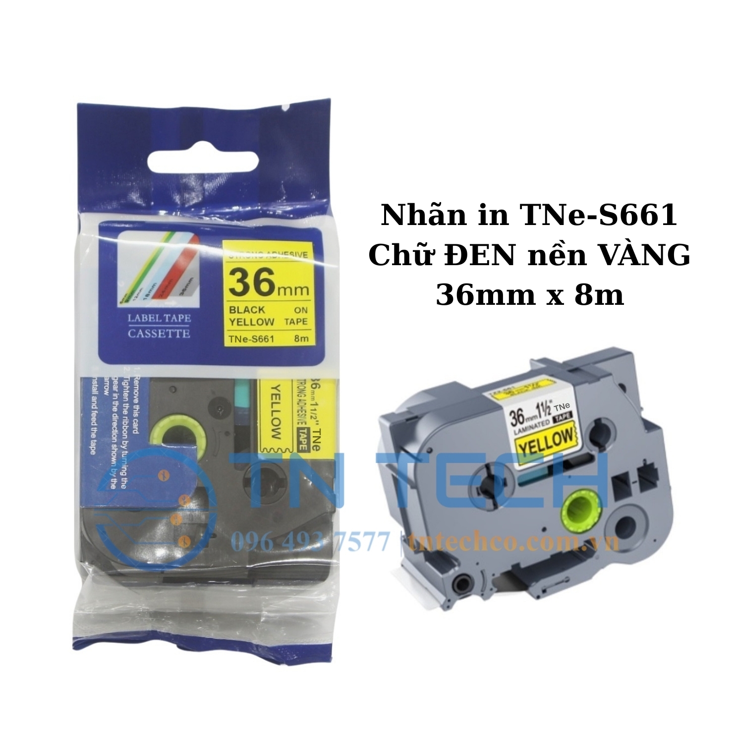 NHÃN IN TNE-S661 (TZE-S661) CHỮ ĐEN NỀN VÀNG 36MM X 8M 1 nhan-in-tne-s661-brother-tntechco
