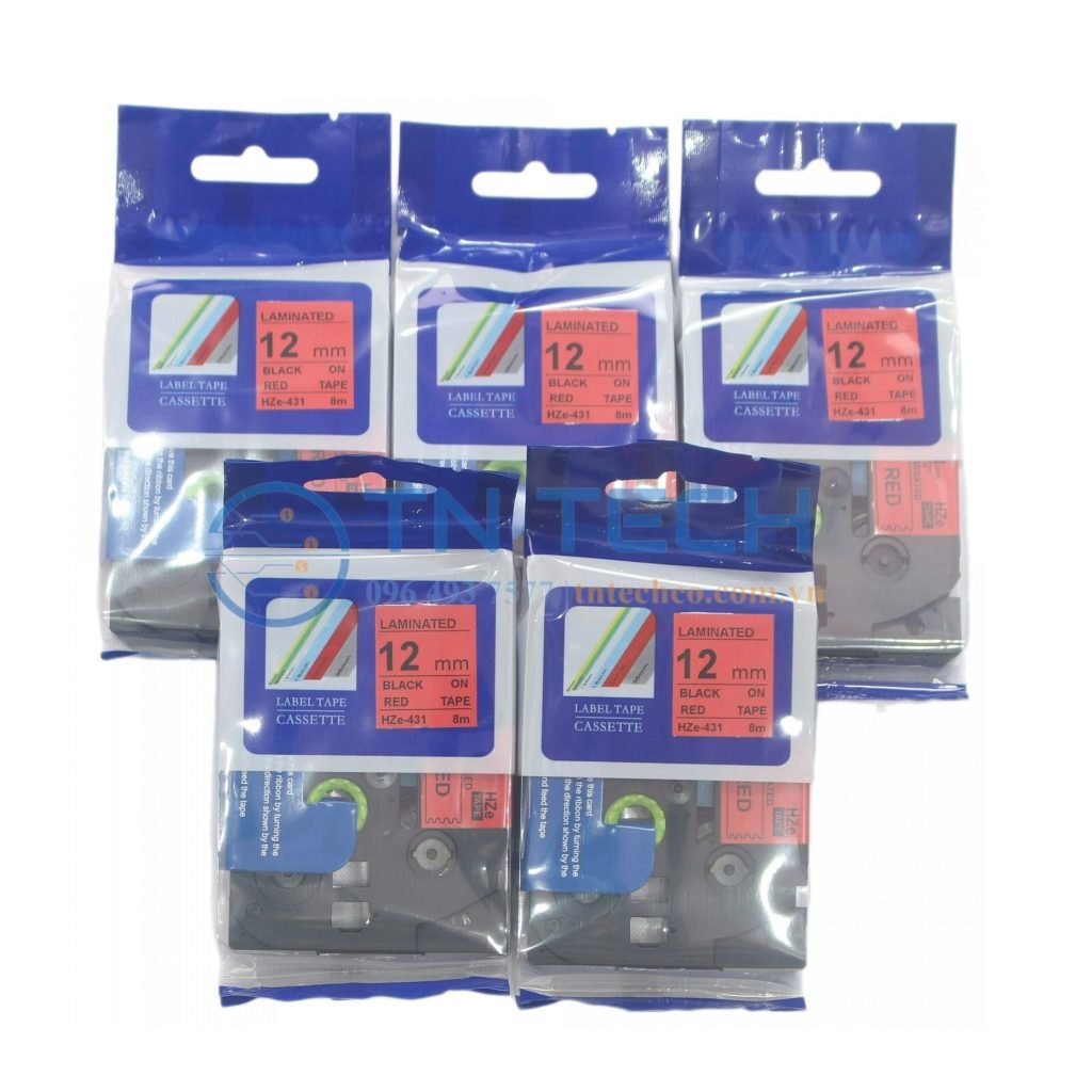 NHÃN IN HZE-431 CHỮ ĐEN NỀN ĐỎ 12MM X 8M 4 nhan-in-hze-431-brother-tntechco