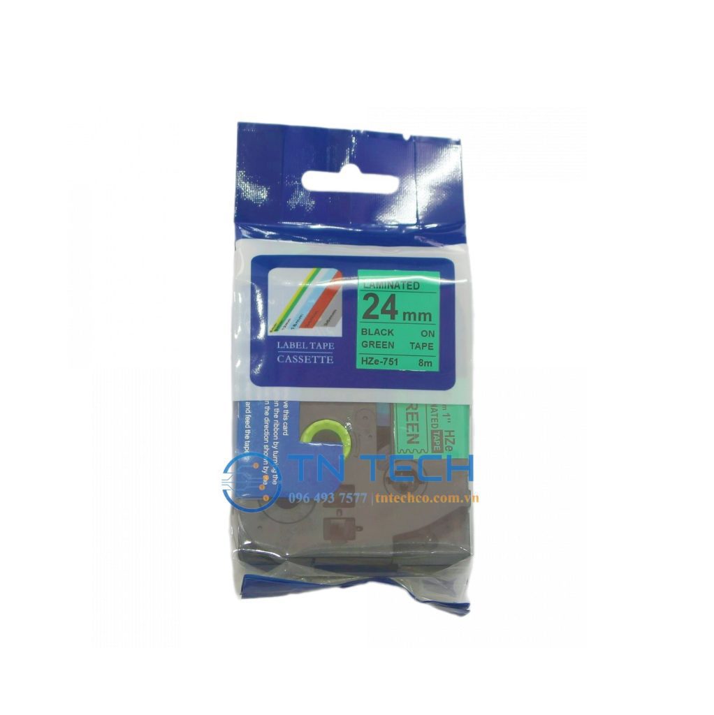 NHÃN IN HZE-751 CHỮ ĐEN NỀN LÁ 24MM X 8M 2 nhan-in-hze-751-brother-tntechco