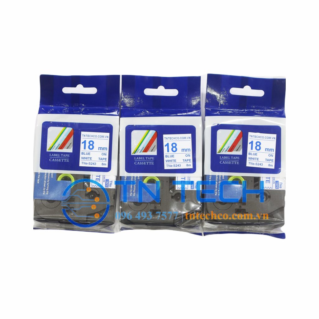 NHÃN IN TNE-S243 (TZE-S243) CHỮ DƯƠNG NỀN TRẮNG 18MM X 8M 4 nhan-in-tne-s243-brother