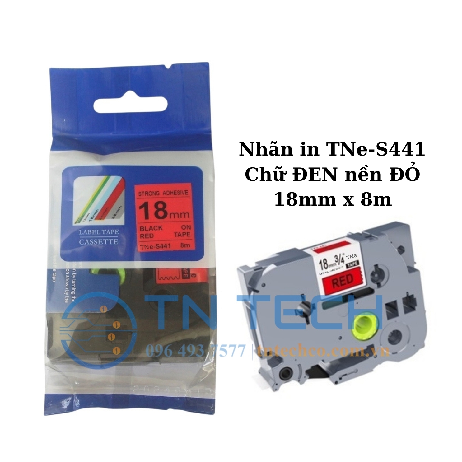 NHÃN IN TNE-S441 (TZE-S441) CHỮ ĐEN NỀN ĐỎ 18MM X 8M 1 nhan-in-tne-s441-brother