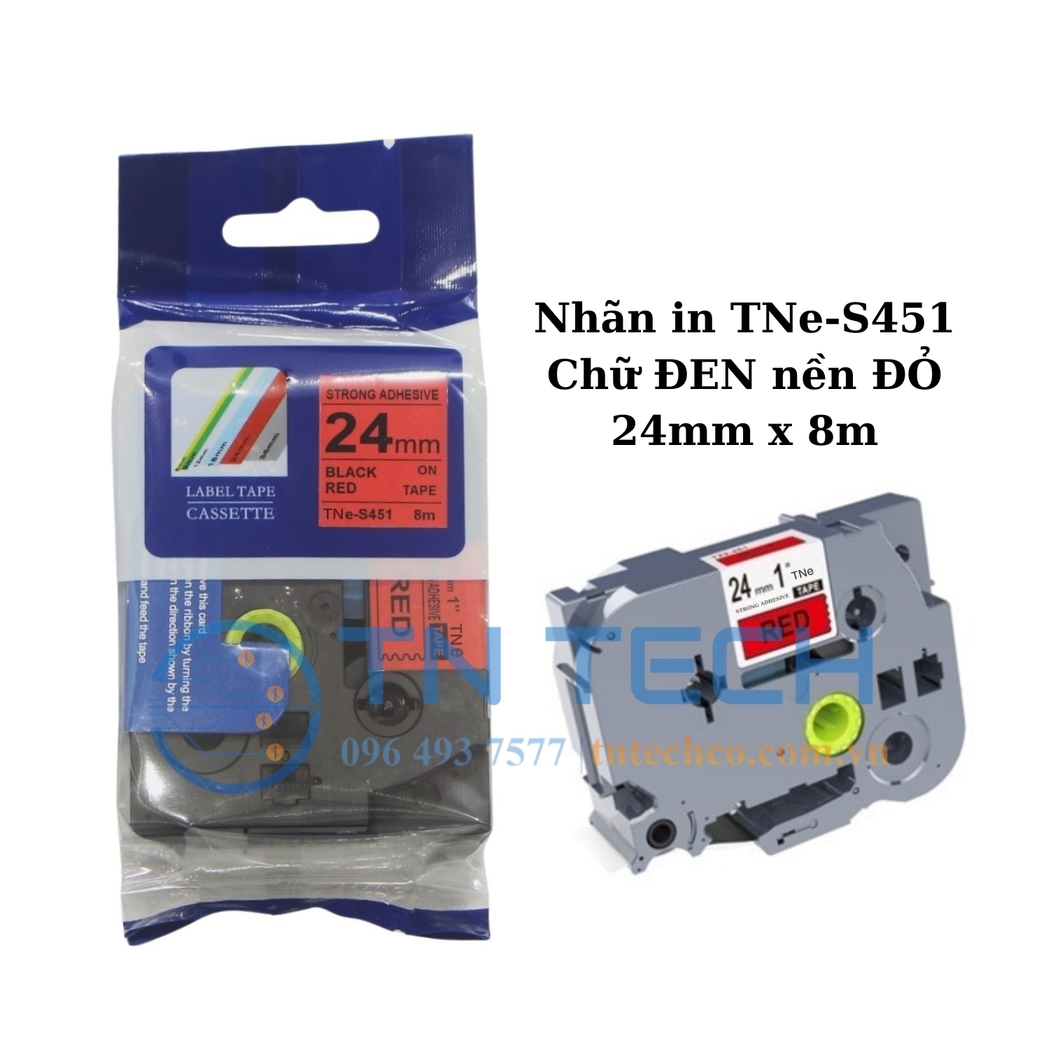 NHÃN IN TNE-S451 (TZE-S451) CHỮ ĐEN NỀN ĐỎ 24MM X 8M 1 nhan-in-tne-s451-brother