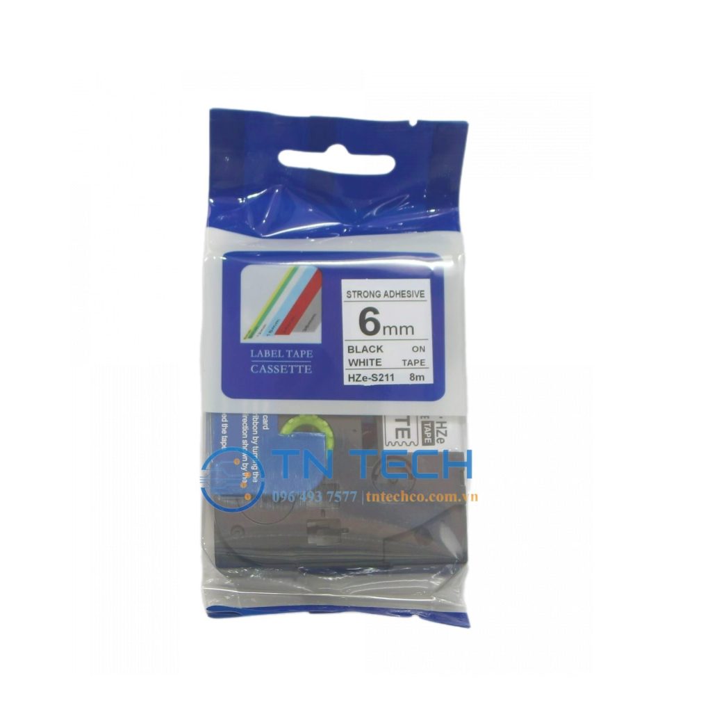NHÃN IN HZE-S221 CHỮ ĐEN NỀN TRẮNG 9MM X 8M 2 nhan-in-hze-s211-brother-tntechco
