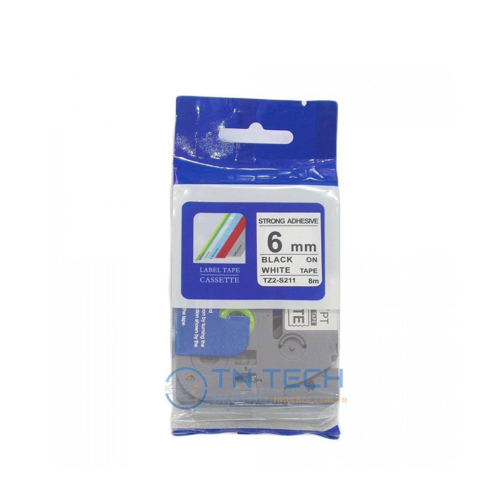 NHÃN IN TZ2-S211 CHỮ ĐEN NỀN TRẮNG 6MM X 8M 2 nhan-in-tz2-s211-6mm-brother