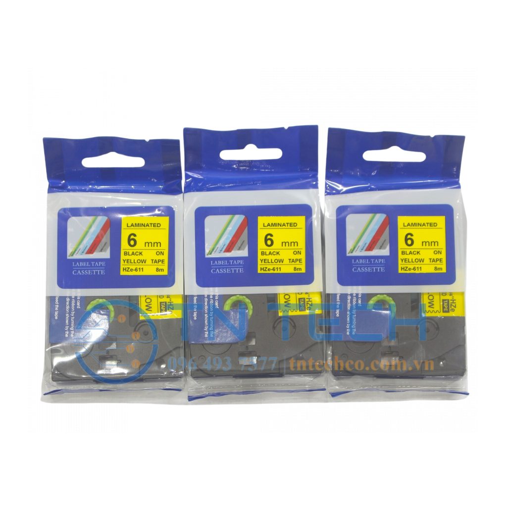 NHÃN IN HZE-611 CHỮ ĐEN NỀN VÀNG 6MM X 8M 3 nhan-in-hze-611-brother-tntechco