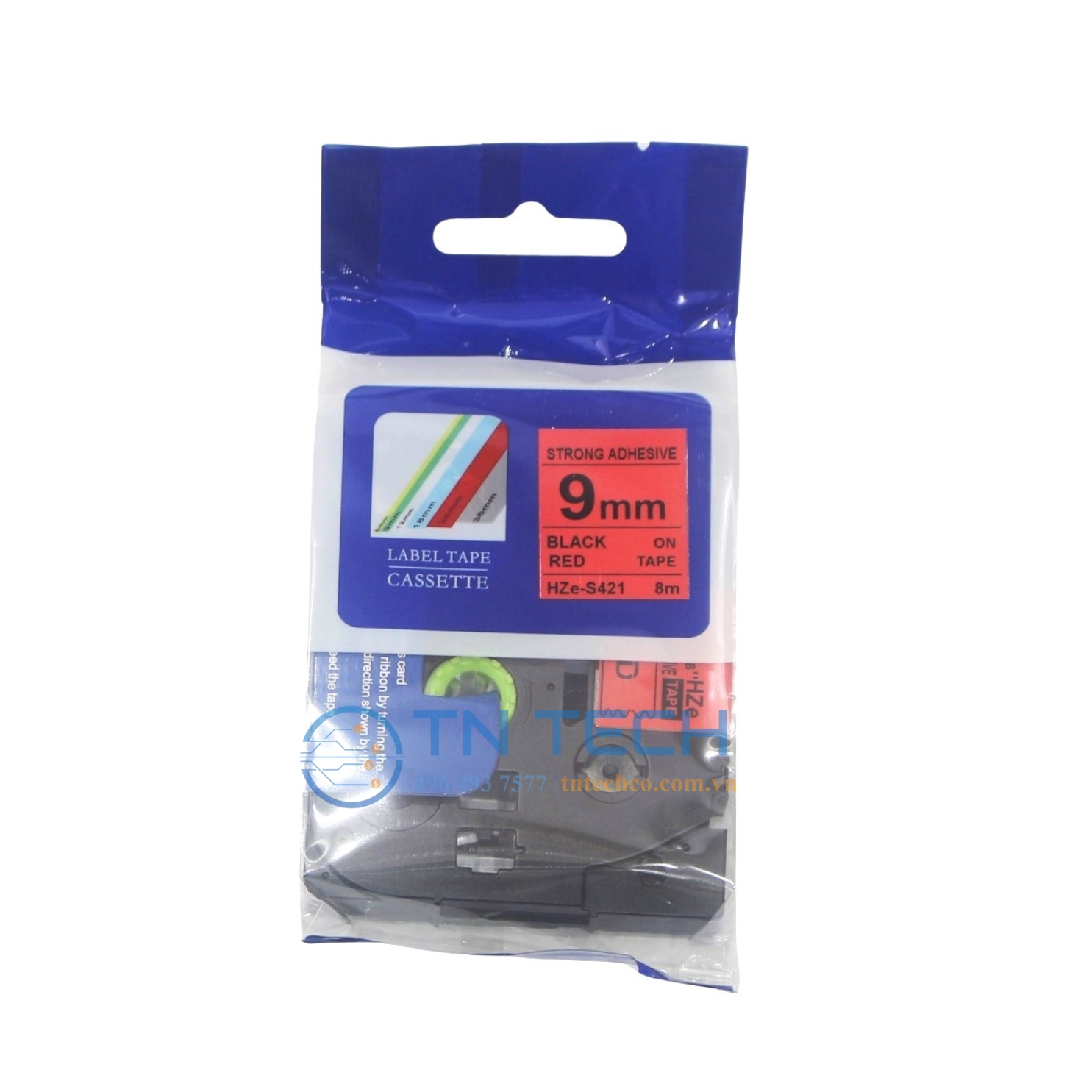 NHÃN IN HZE-S421 CHỮ ĐEN NỀN ĐỎ 9MM X 8M 2 nhan-in-hze-s421-brother-tntechco