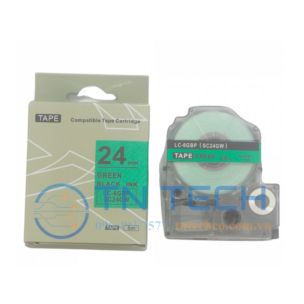 NHÃN IN TEPRA-EPSON-LC-6GBP (SC24GW) – CHỮ ĐEN NỀN LÁ 24MM X 8M