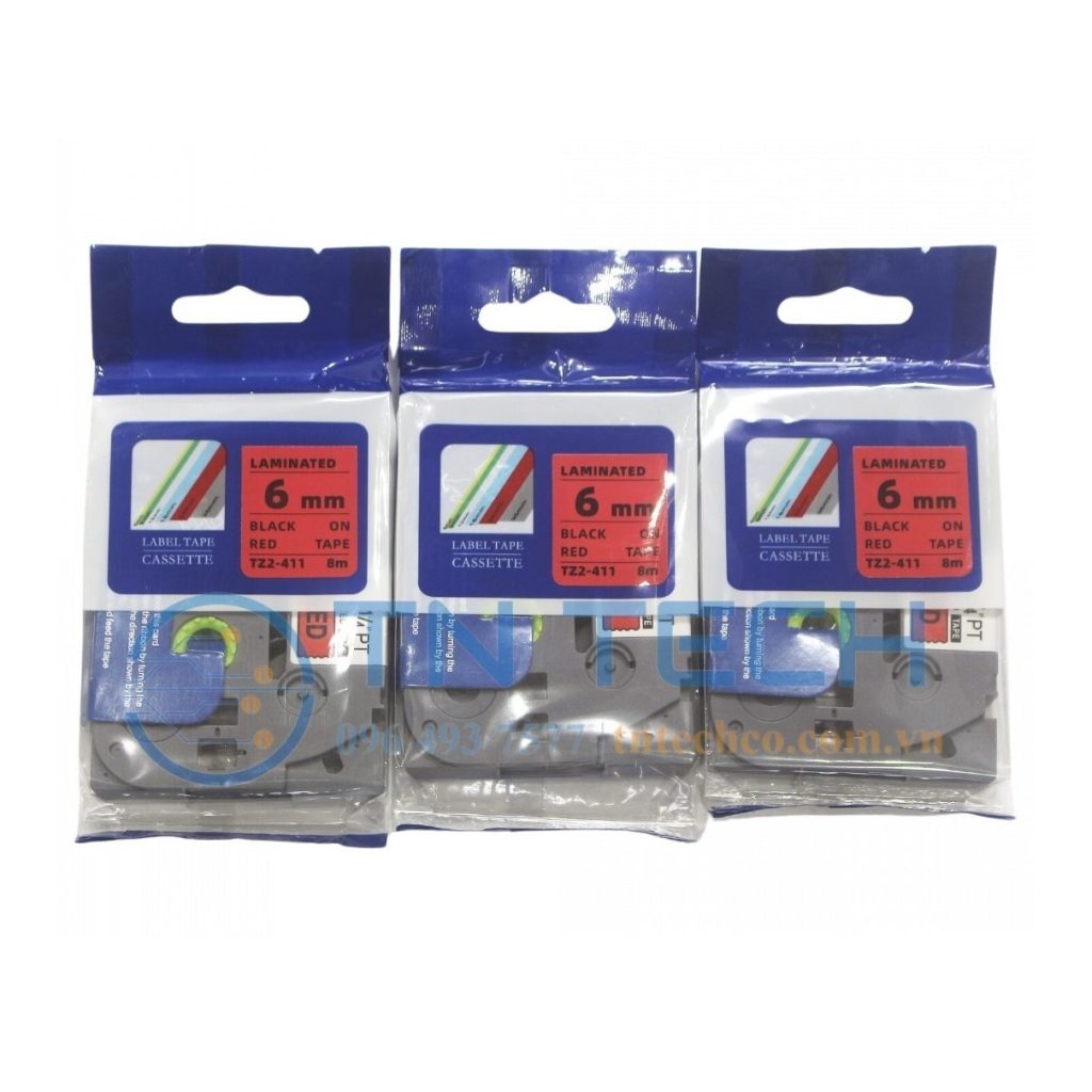 NHÃN IN HZE-411 CHỮ ĐEN NỀN ĐỎ 6MM X 8M 3 nhan-in-tz2-411-brother-tntechco