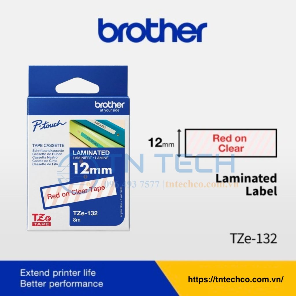 NHÃN IN BROTHER TZE-132 CHỮ ĐỎ NỀN TRONG 12MM X 8M 3 nhan-in-brother-tze-132-tntechco