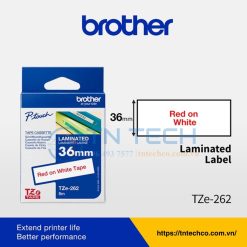 NHÃN IN BROTHER TZE-262 CHỮ ĐỎ NỀN TRẮNG 36MM X 8M 5 nhan-in-brother-tze-262-tntechco