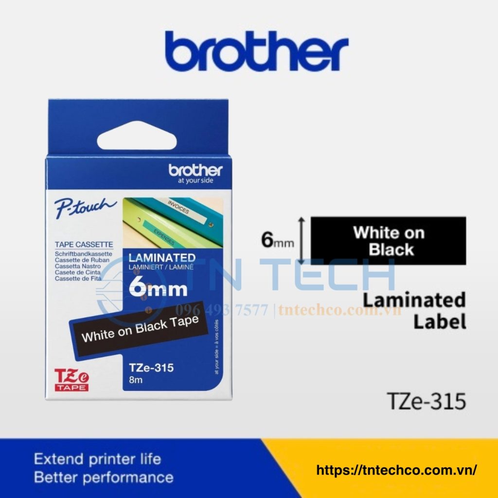 NHÃN IN BROTHER TZE-315 CHỮ TRẮNG NỀN ĐEN 6MM X 8M 3 nhan-in-brother-tze-315-tntechco