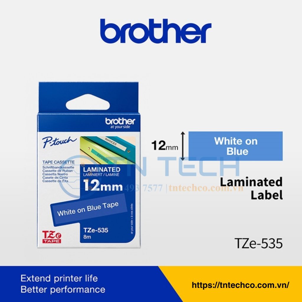 NHÃN IN BROTHER TZE-535 CHỮ TRẮNG NỀN DƯƠNG 12MM X 8M 3 nhan-in-brother-tze-535-tntechco
