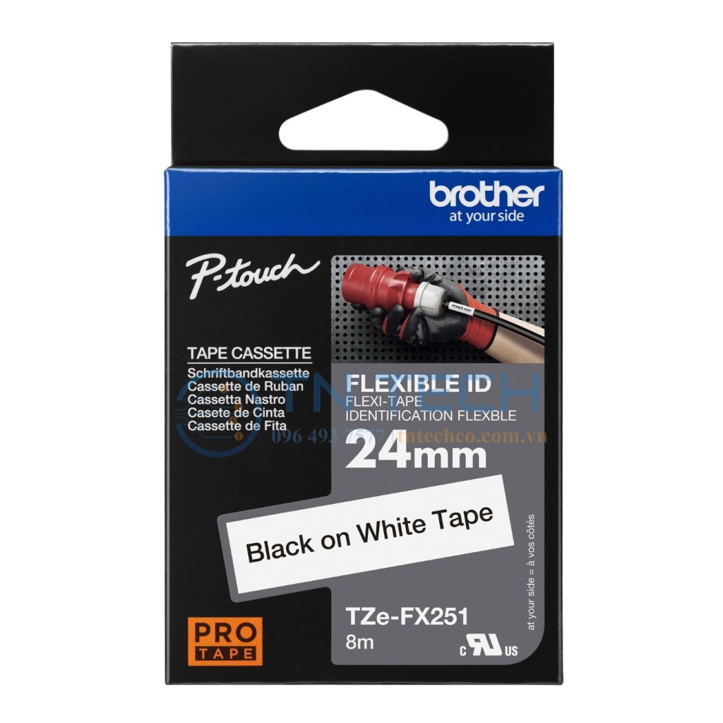NHÃN IN BROTHER TZE-FX251 CHỮ ĐEN NỀN TRẮNG 24MM X 8M 2 nhan-in-brother-tze-fx251-tntechco