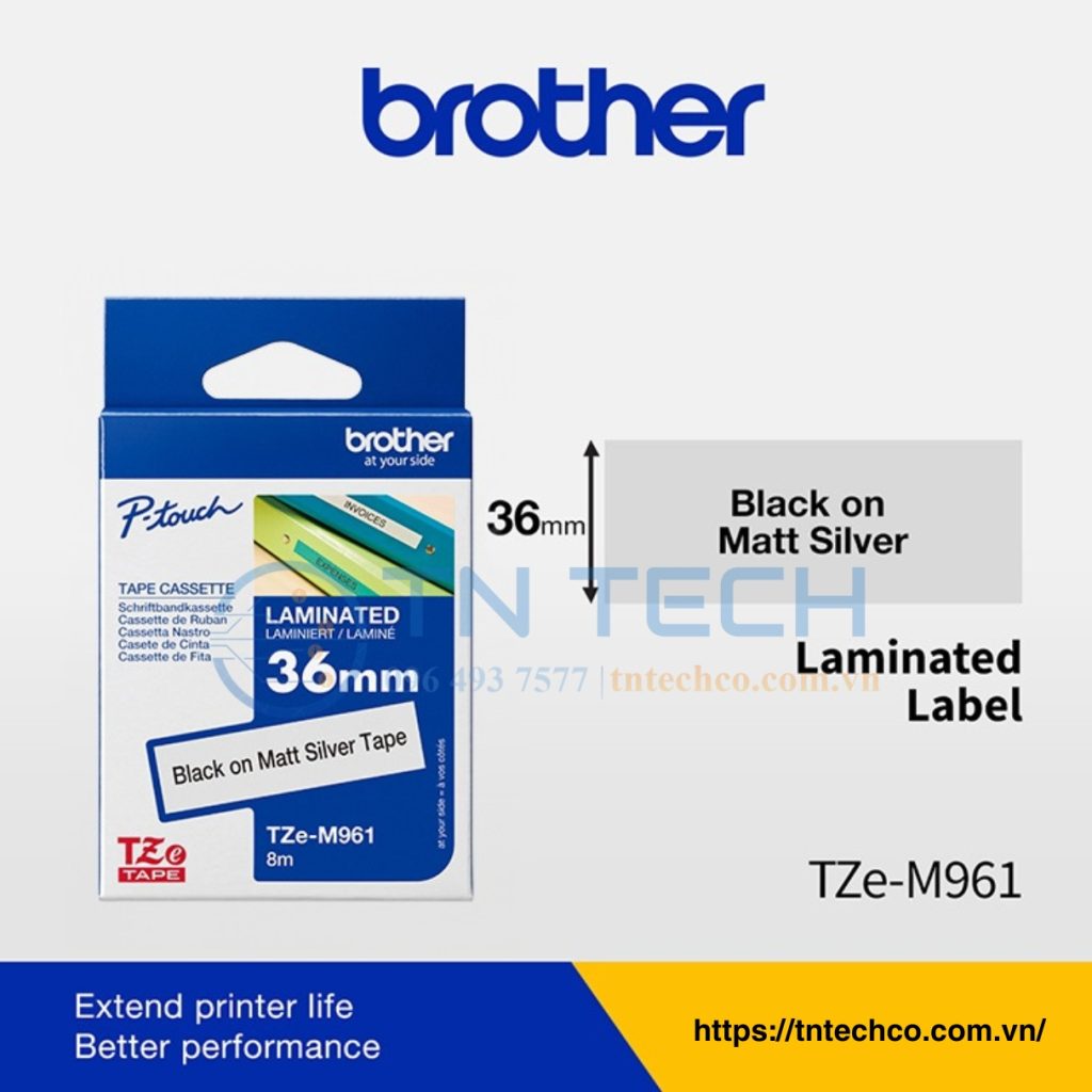 NHÃN IN BROTHER TZE-M961 CHỮ ĐEN NỀN BẠC 36MM X 8M 3 nhan-in-brother-tze-m961-tntechco
