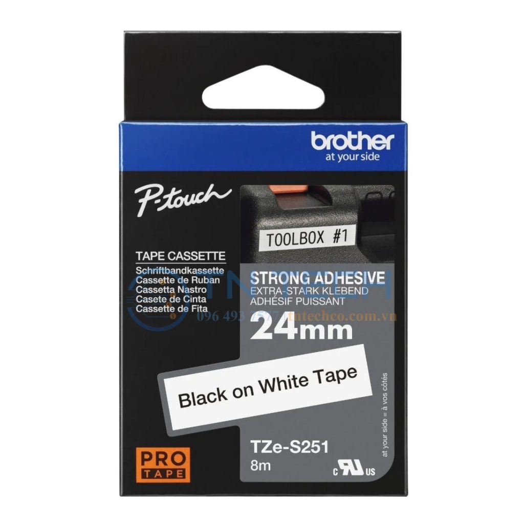 NHÃN IN BROTHER TZE-S251 CHỮ ĐEN NỀN TRẮNG 24MM X 8M 2 nhan-in-brother-tze-s251-tntechco