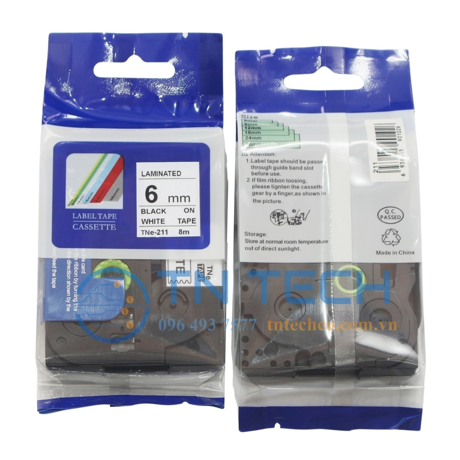 NHÃN IN TNE-211 (TZE-211) CHỮ ĐEN NỀN TRẮNG 6MM X 8M 3 nhan-in-tne-211-brother-tntechco