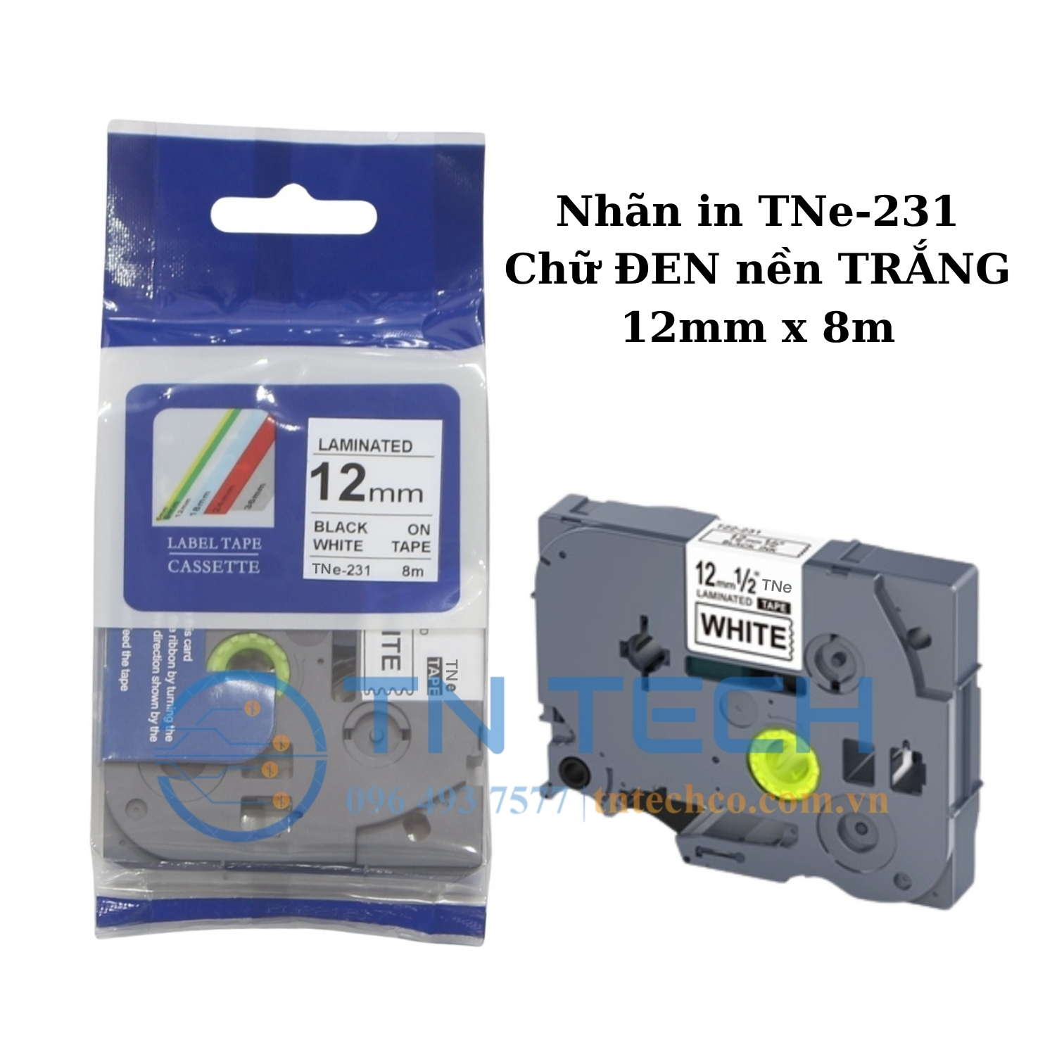 NHÃN IN TNE-231 (TZE-231) CHỮ ĐEN NỀN TRẮNG 12MM X 8M 1 nhan-in-tne-231-brother-tntechco