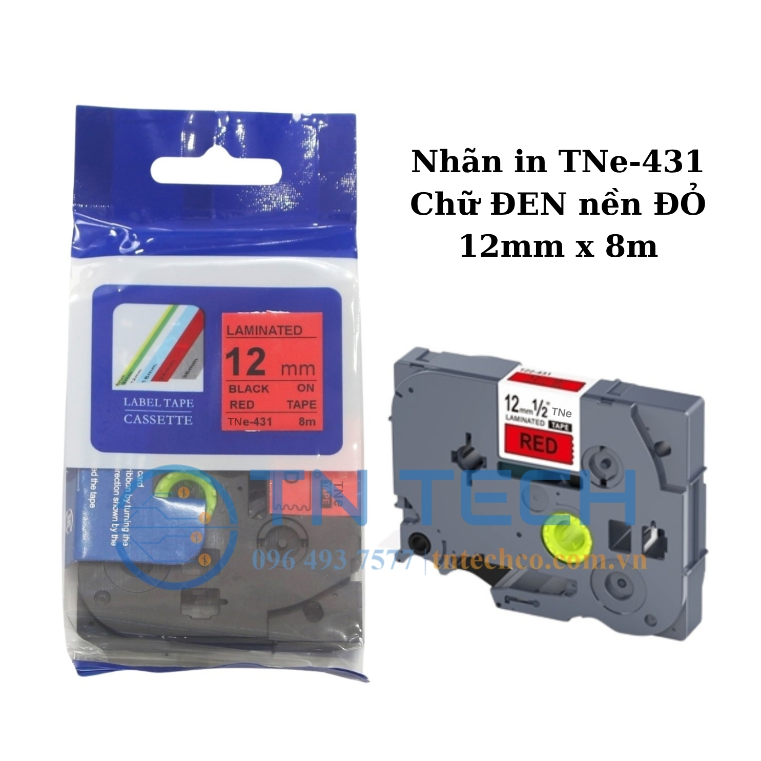 NHÃN IN TNE-431 (TZE-431) CHỮ ĐEN NỀN ĐỎ 12MM X 8M 1 nhan-in-tne-431-brother-tntechco