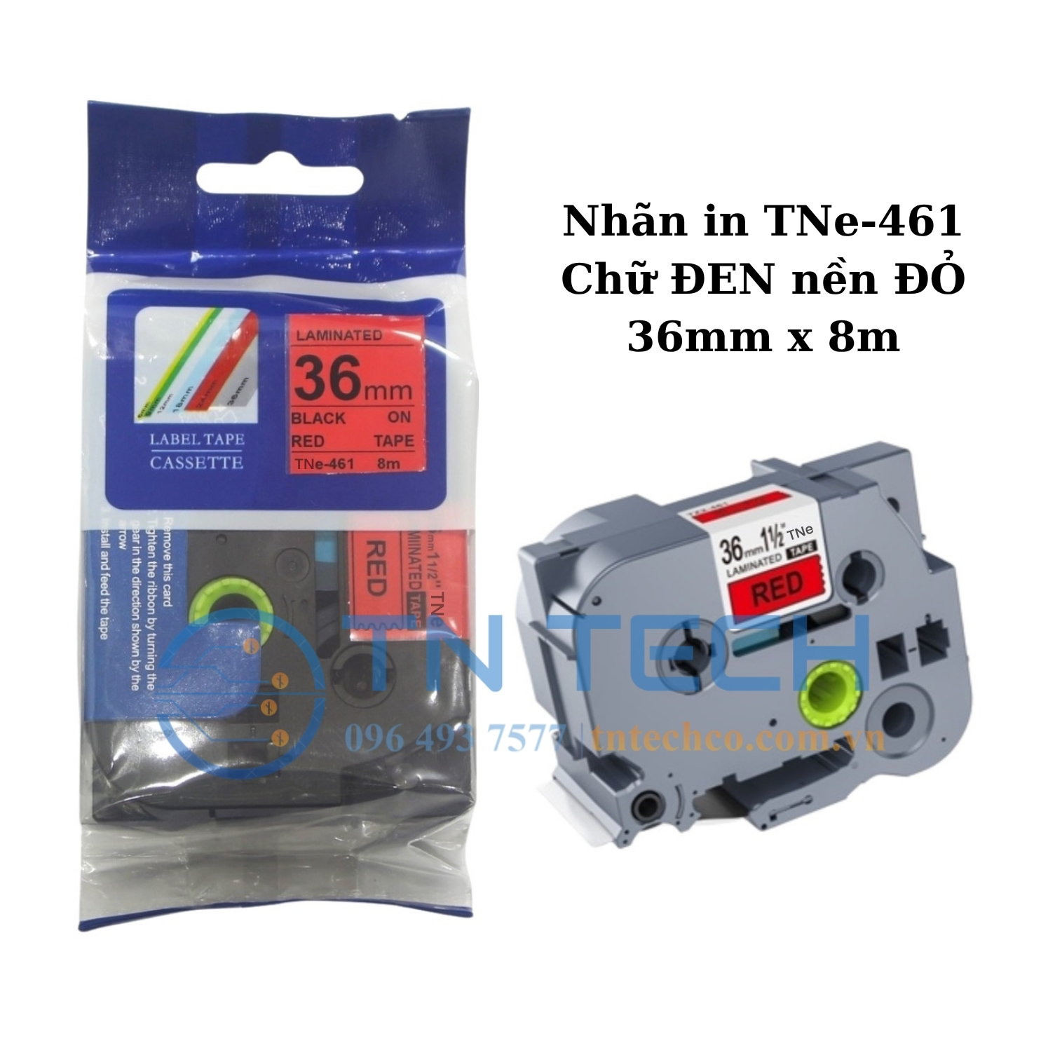 NHÃN IN TNE-461 (TZE-461) CHỮ ĐEN NỀN ĐỎ 36MM X 8M 1 nhan-in-tne-461-brother-tntechco