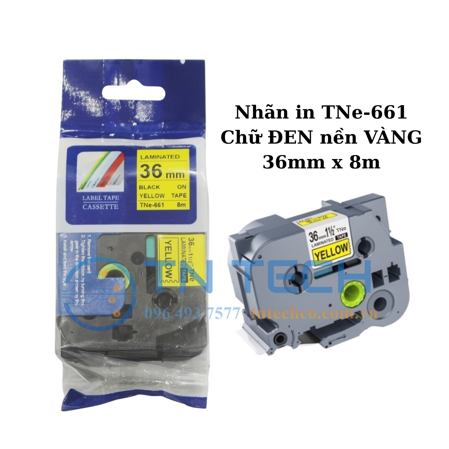 NHÃN IN TNE-661 (TZE-661) CHỮ ĐEN NỀN VÀNG 36MM X 8M 1 nhan-in-tne-661-brother-tntechco