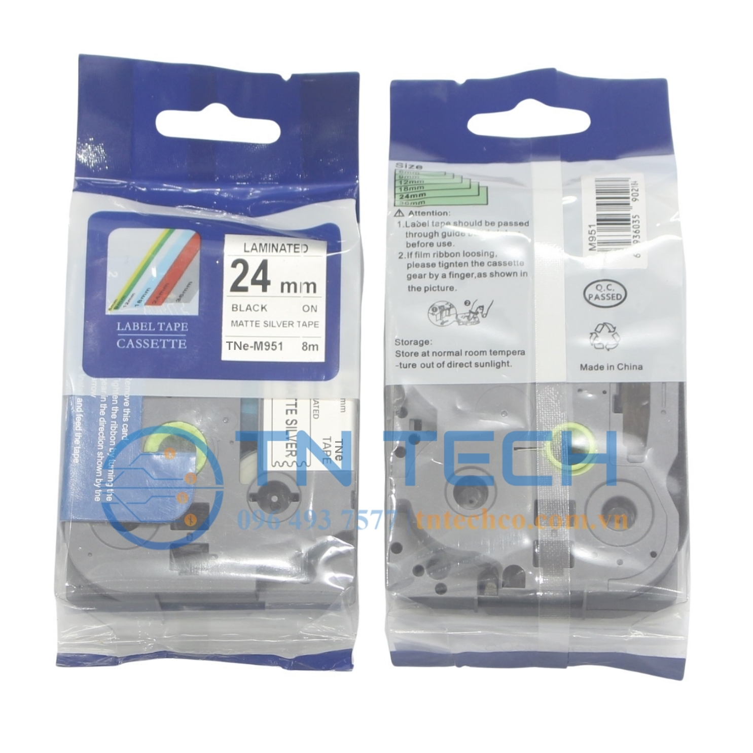 NHÃN IN TNE-M951 (TZE-M951) CHỮ ĐEN NỀN BẠC 24MM X 8M 3 nhan-in-tne-m951-brother-tntechco