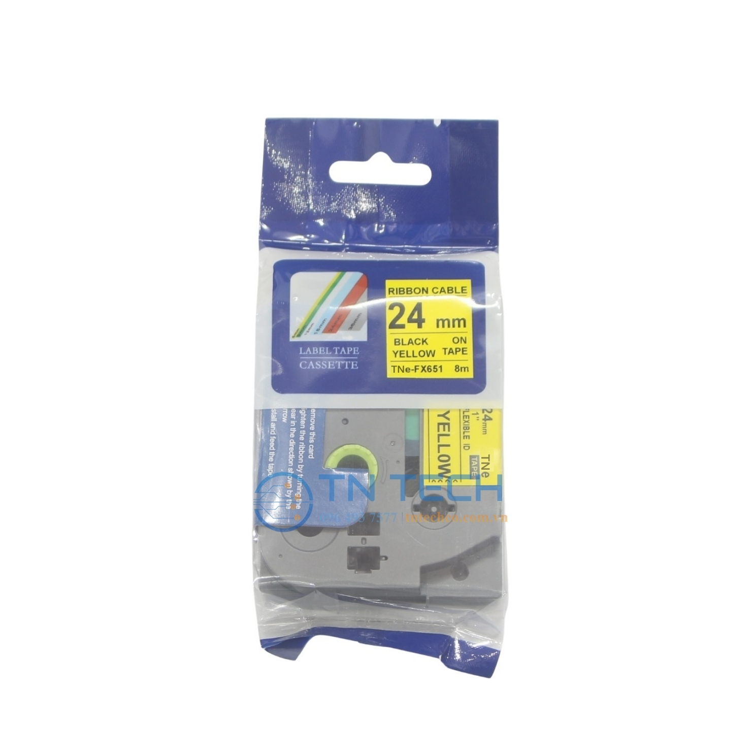 NHÃN IN TNE-FX651 (TZE-FX651) CHỮ ĐEN NỀN VÀNG 24MM X 8M 2 nhan-in-tne-fx651-brother-tntechco