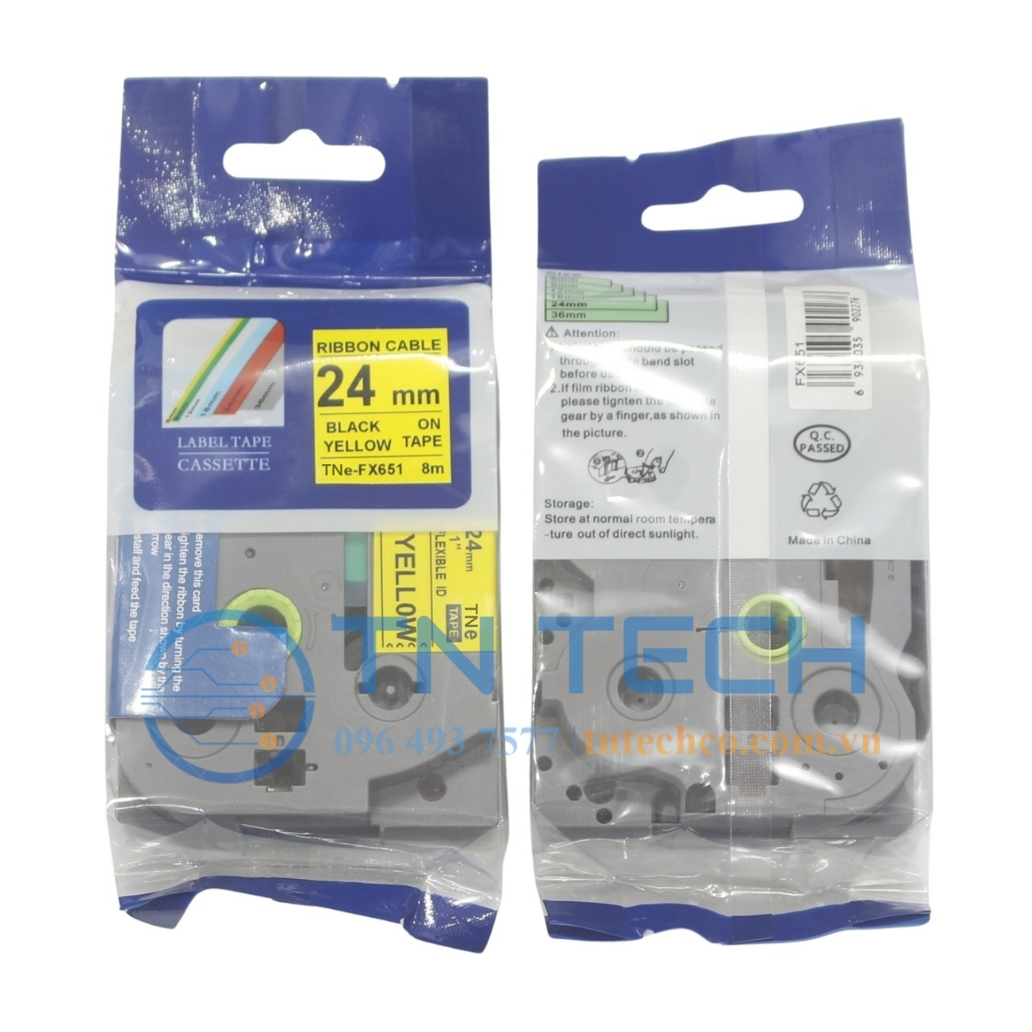 NHÃN IN TNE-FX651 (TZE-FX651) CHỮ ĐEN NỀN VÀNG 24MM X 8M 3 nhan-in-tne-fx651-brother-tntechco