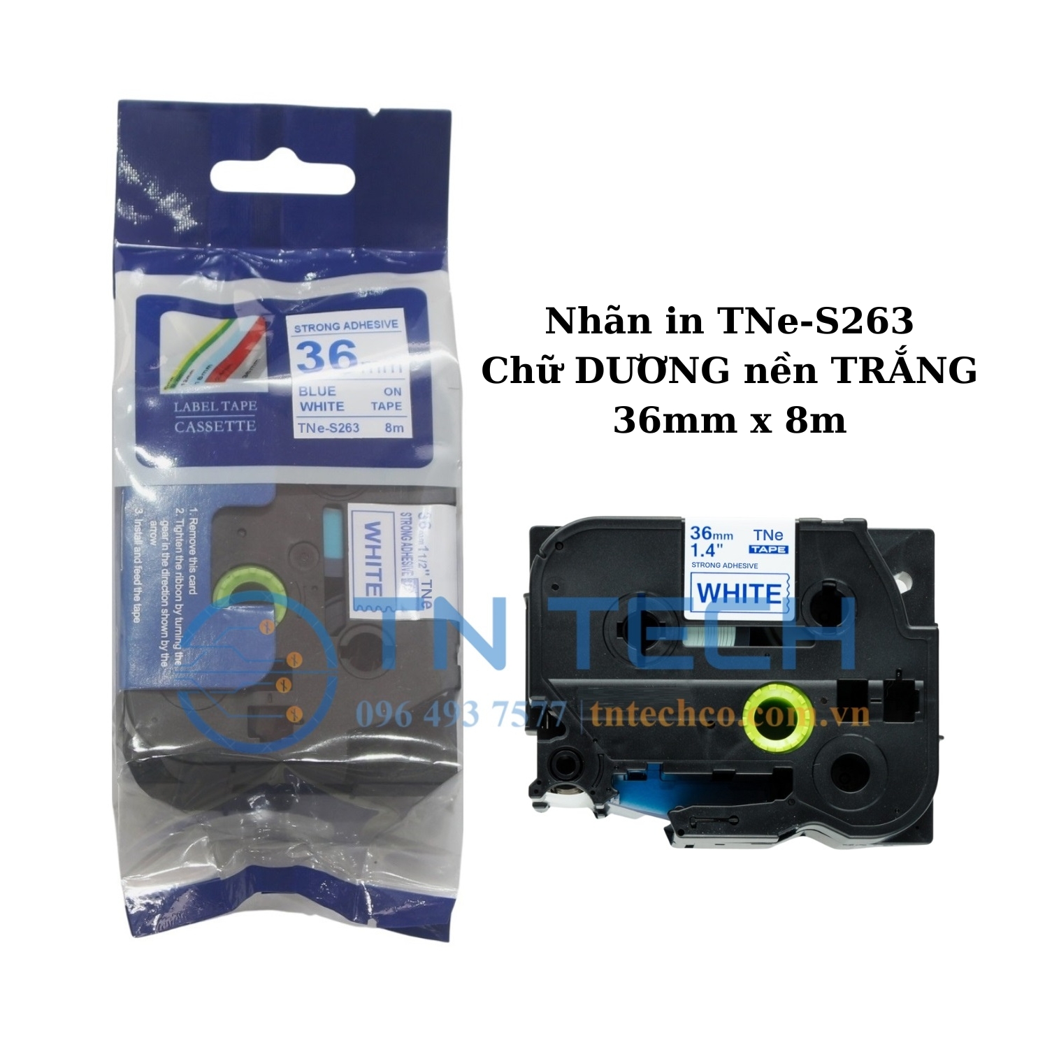 NHÃN IN TNE-S263 (TZE-S263) CHỮ DƯƠNG NỀN TRẮNG 36MM X 8M 1 nhan-in-tne-s263-brother